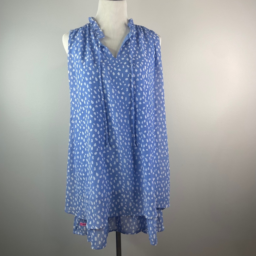 Simply Southern Blue Abstract Dot Sleeveless Tiered Ruffle Neck Tunic Top Medium